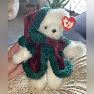Ty “Klause” Jointed White Xmas Bear w Red & Green Attire